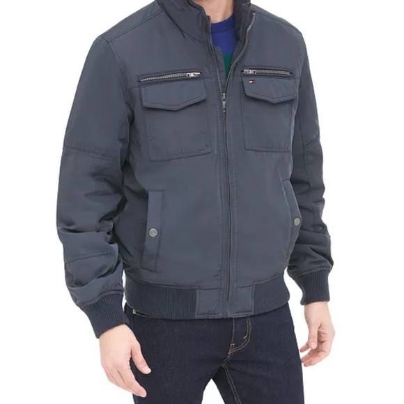 Tommy Hilfiger Men's Four-Pocket Filled Performance Bomber Jacket Navy Small - Picture 7 of 11
